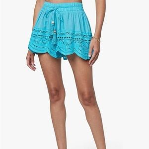 Ramy Brook Turquoise Crochet-Trim High-Rise Shorts